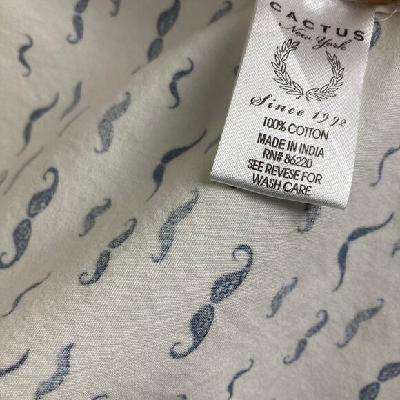 Cactus Man Button Shirt L Slim Fit White Blue Short Sleeve Mustaches Handlebar - Picture 5 of 12